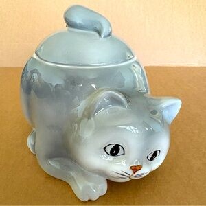 Vintage Otagiri Grey Cat Cookie Jar Hand Painted Japan 1980